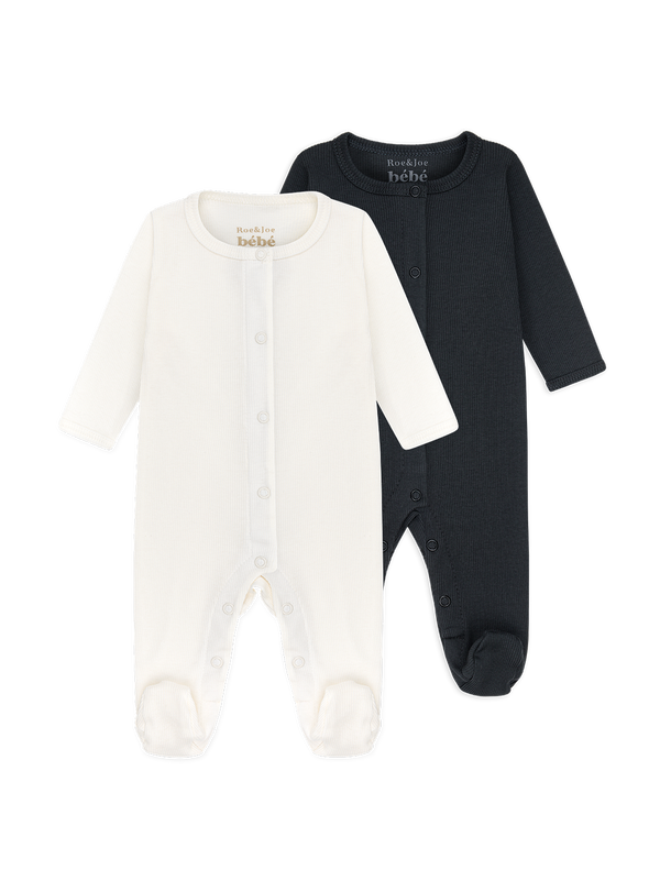 Ribbed cotton pajamas set - white / graphite