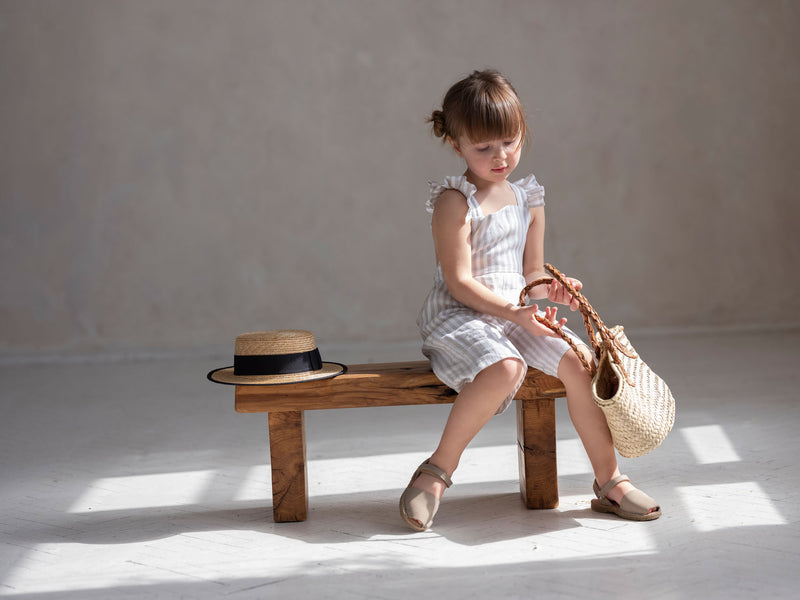 Linen jumpsuit with beige stripes