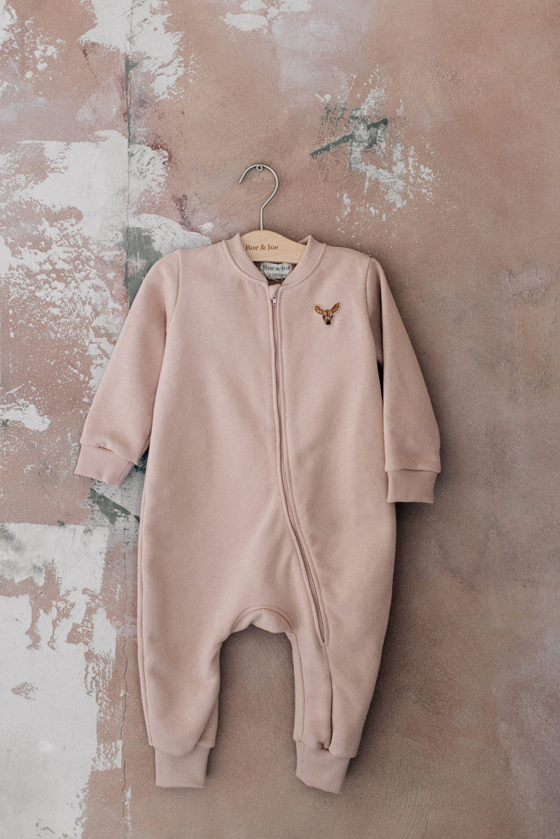 Warm rompers with fastening - powder pink